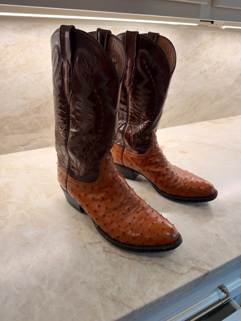 Luchese 2000 Boots Peanut Brittle Ostrich Cowboy Boots Size 11D